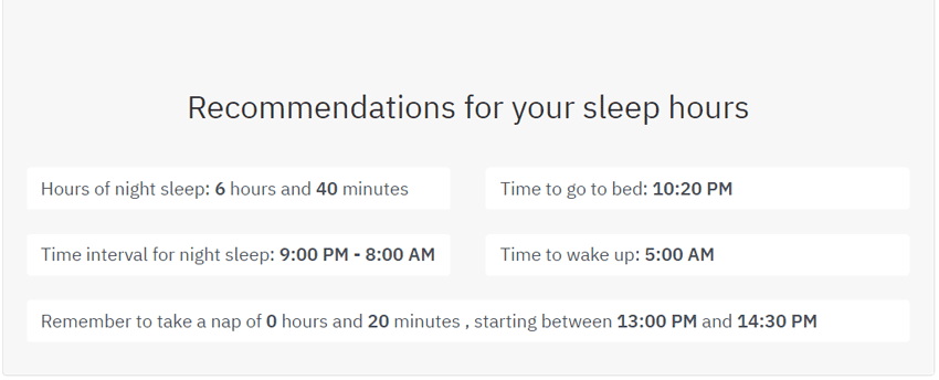 sleep calculator output