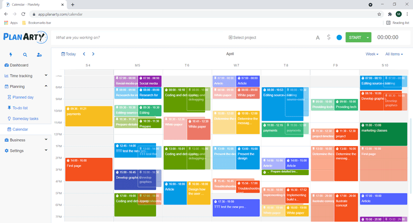 time tracks and to-do items on calendar