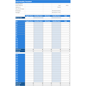 semi-monthly timesheet template