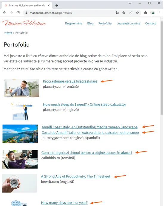sursa pagina web poza site portfoliiu mariana