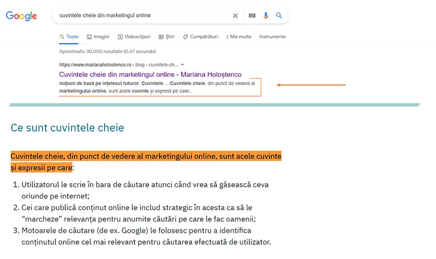 afisare google descriere diferita de meta