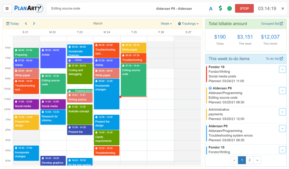 Dashboard showing calendar and to-do list
