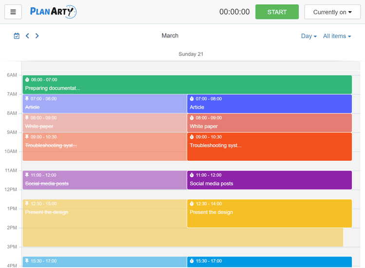 daily view showing tasks and trackings