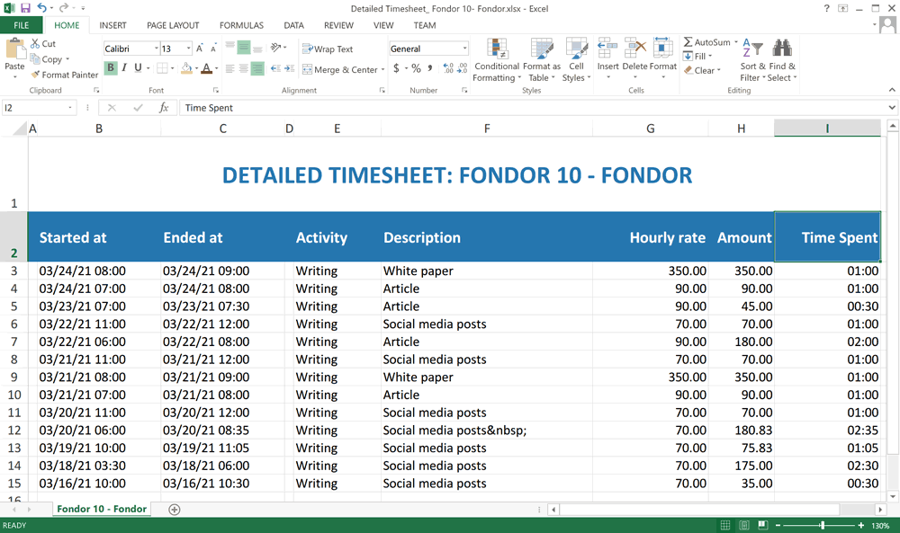 daily imesheet Excel