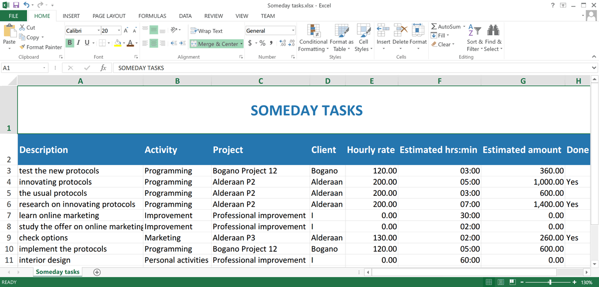 The Someday tasks list
