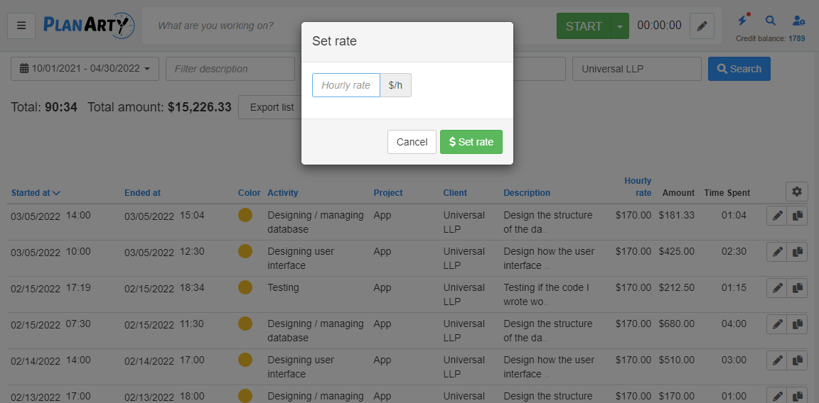 Hourly rate batch edit PlanArty